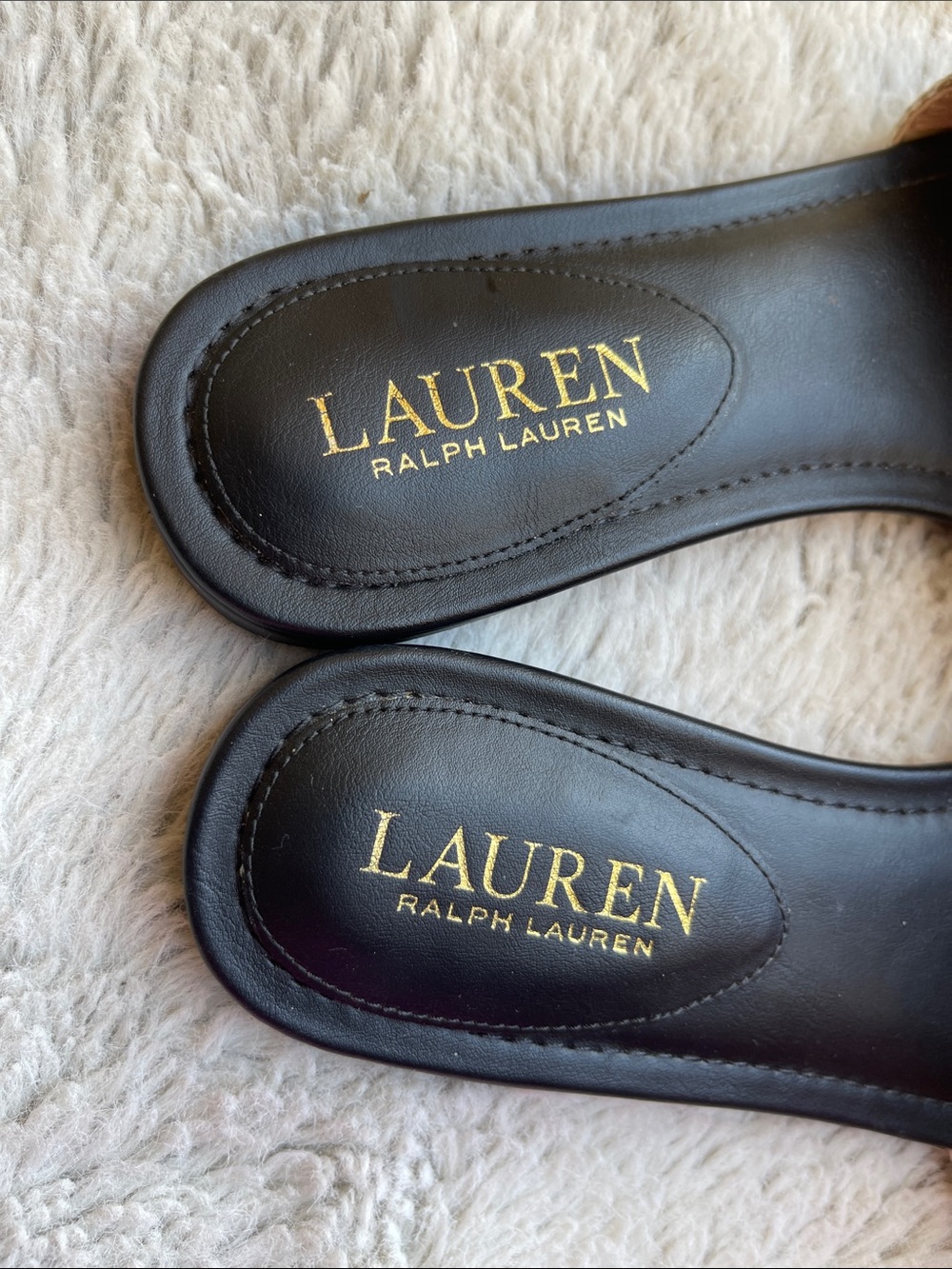 Lauren Ralph Lauren Alegra Leather Canvas Slide Sandals Size 7.5 - Picture 5 of 10